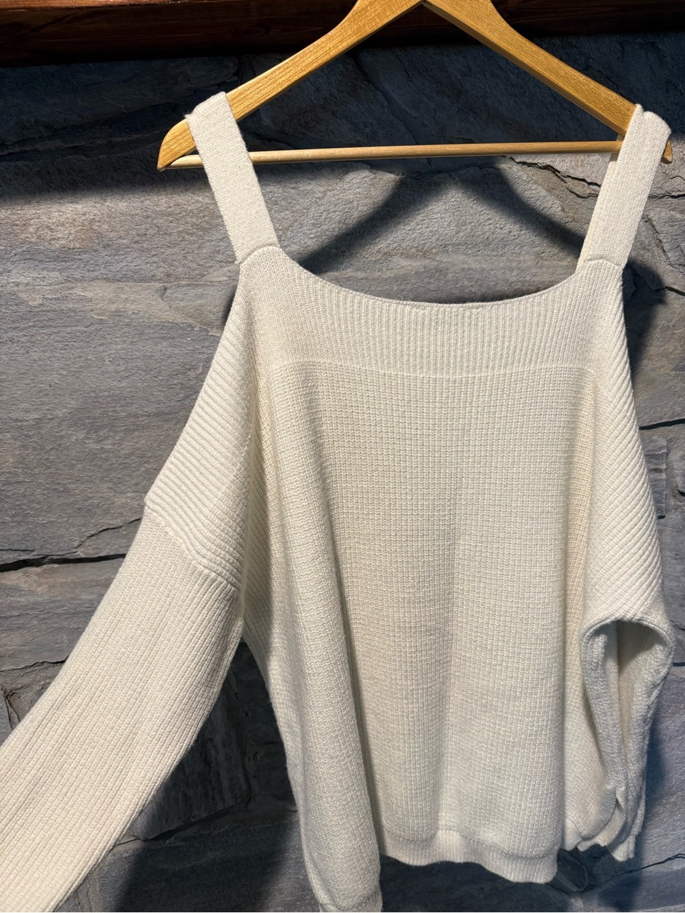 BKE Sift Cream Off-Shoulder Knit Sweater with Straps